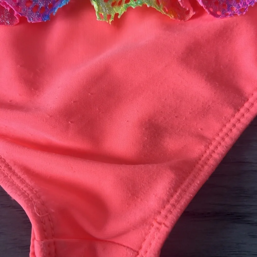 Toddler fluorescent metallic like multicolor rainbow crisscross strap swimsuit